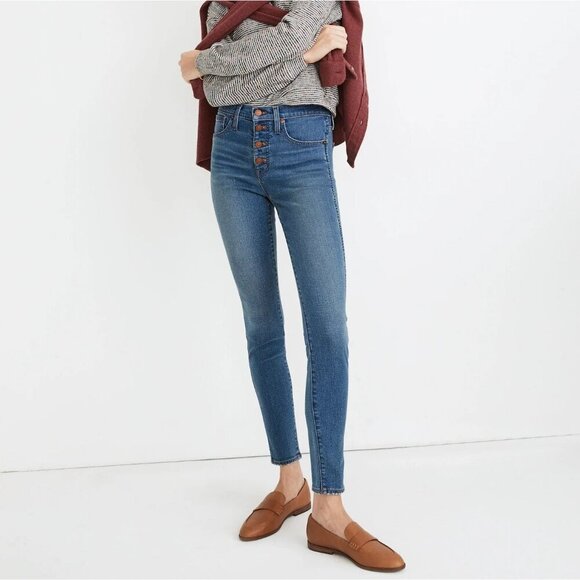 Madewell 10" High-Rise Skinny Jeans in Dewitt Wash Button-Front Denim Women 31‎ - Picture 1 of 16